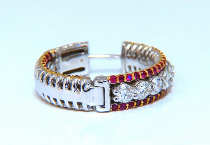 4.24ct natural red ruby diamond hoop earrings 14kt gold three row Intricate *v
