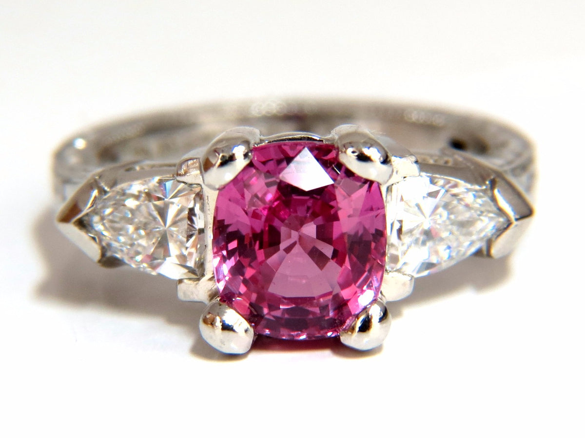 AGL Certified Natural Pink Sapphire diamond ring platinum arthritis knuckle *v
