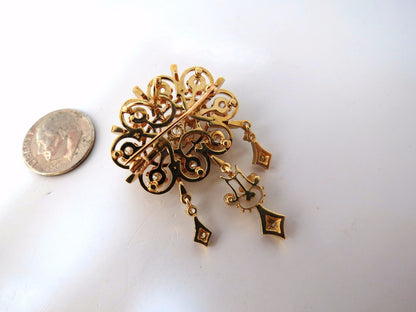 1.50ct diamonds tassel 1960's pendant brooch pin 14kt *v