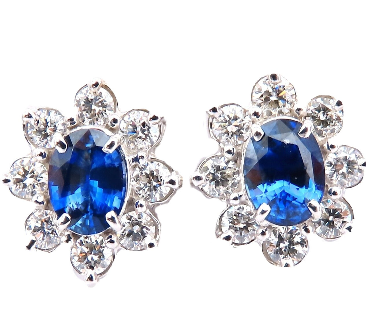 3.63ct Natural Sapphire Diamond Earrings 14kt Cluster Halo Prime *v
