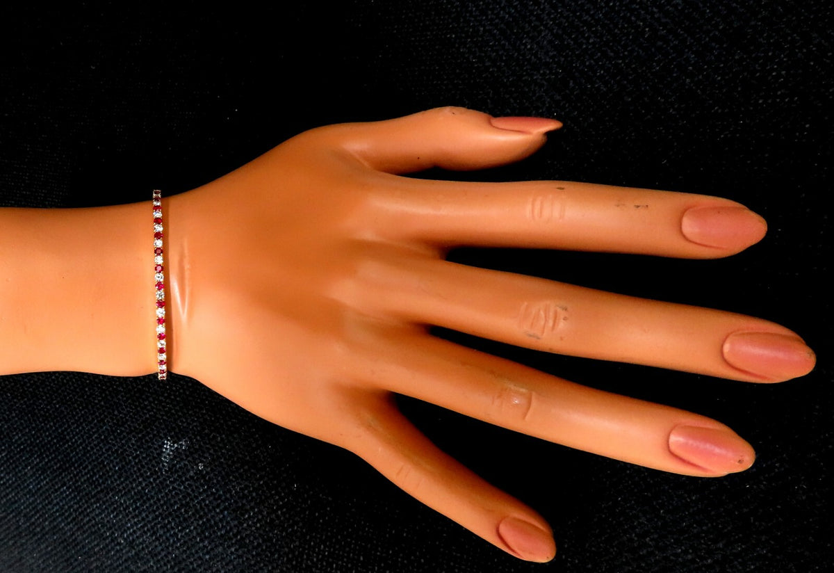 4.65ct vivid red natural ruby diamonds tennis Flexible Bangle bracelet 14kt *v