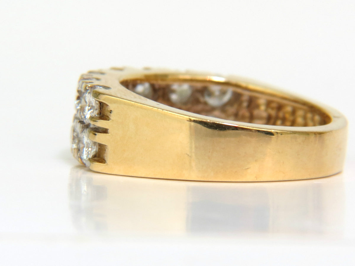 2.00CT TWO ROW ROUND NATURAL DIAMOND BAND RING H/VS 14KT GOLD *v