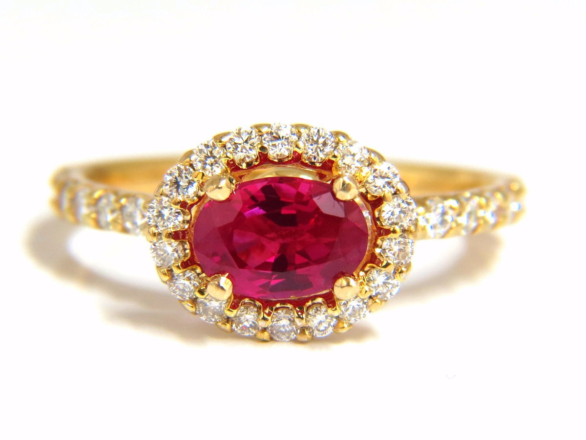 Burma Natural GIA Certified 1.01ct oval cut red ruby .50ct diamonds ring 14kt *v