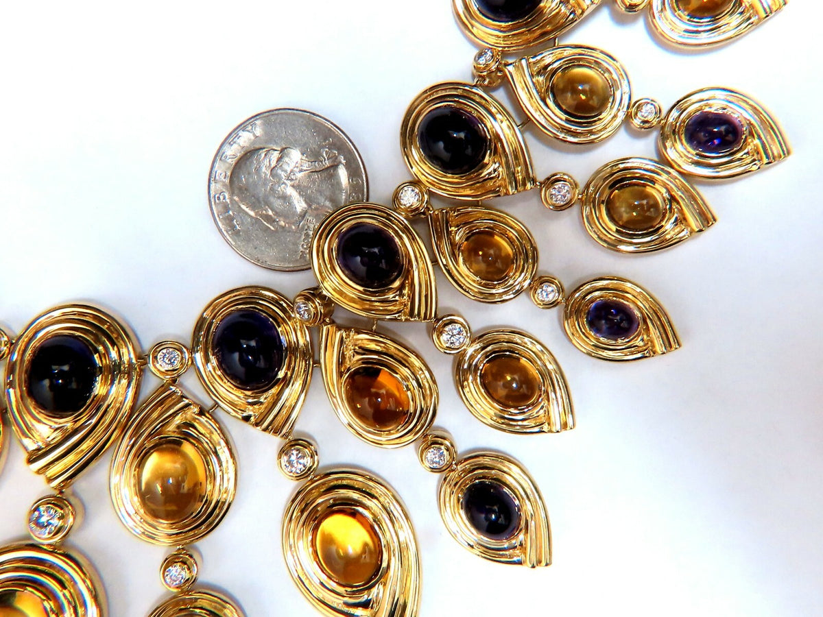 147ct Natural Amethyst Citrine Diamonds Necklace Earrings Magnificent 18kt  *v