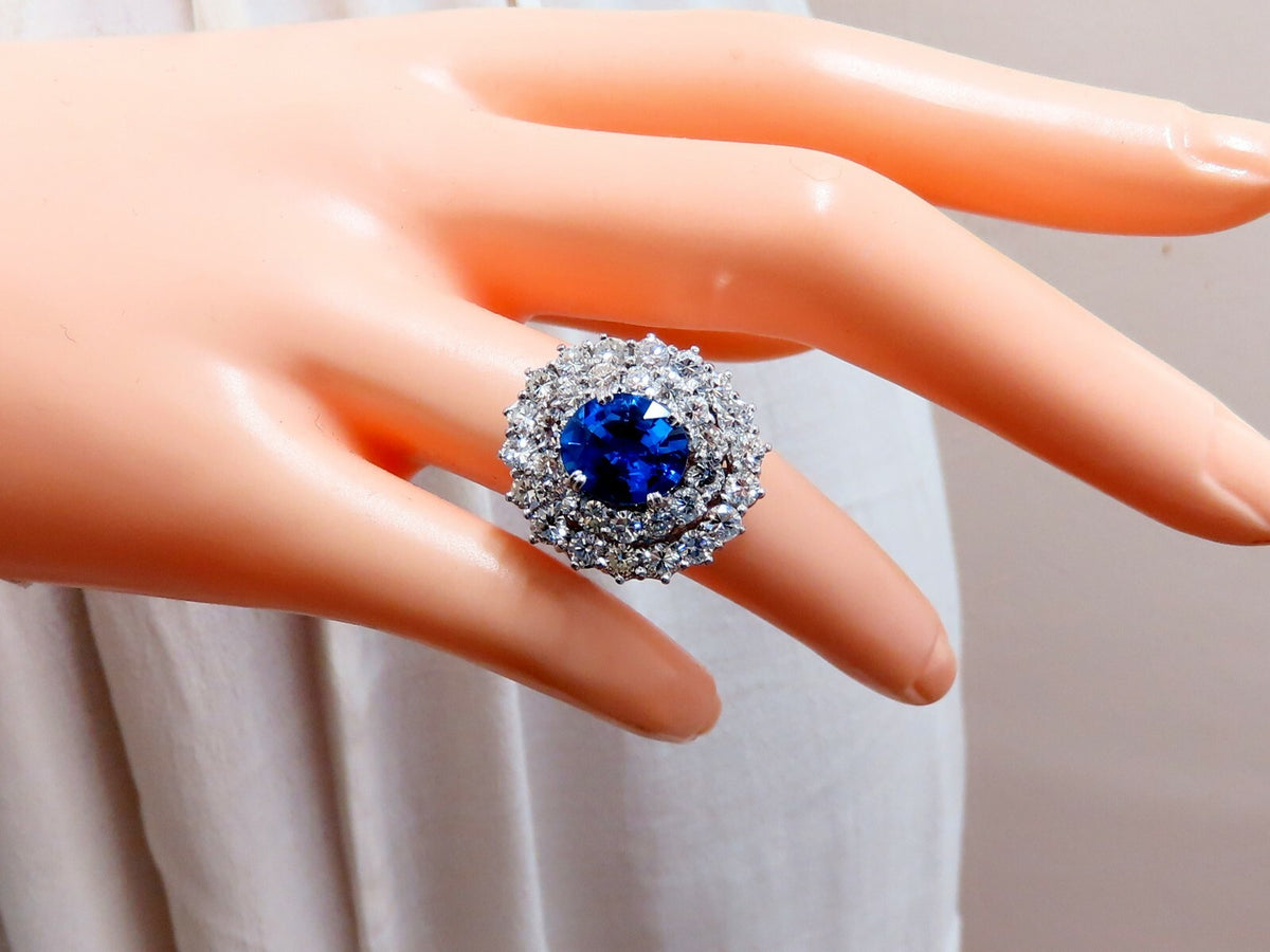 GIA Certified 3.55ct Natural No Heat Blue Sapphire Cocktail Cluster Ring 18kt *v