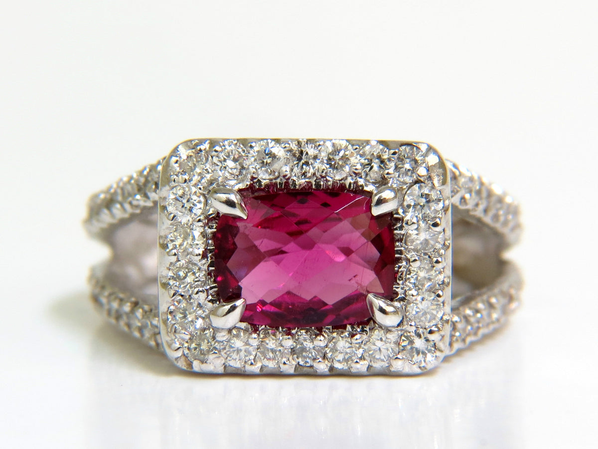 2.73CT NATURAL BRIGHT PINK TOURMALINE DIAMOND RING SPLIT SHANK 14KT *v