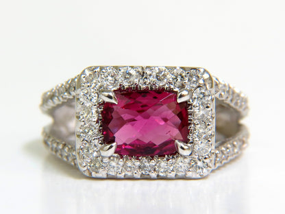 2.73CT NATURAL BRIGHT PINK TOURMALINE DIAMOND RING SPLIT SHANK 14KT *v