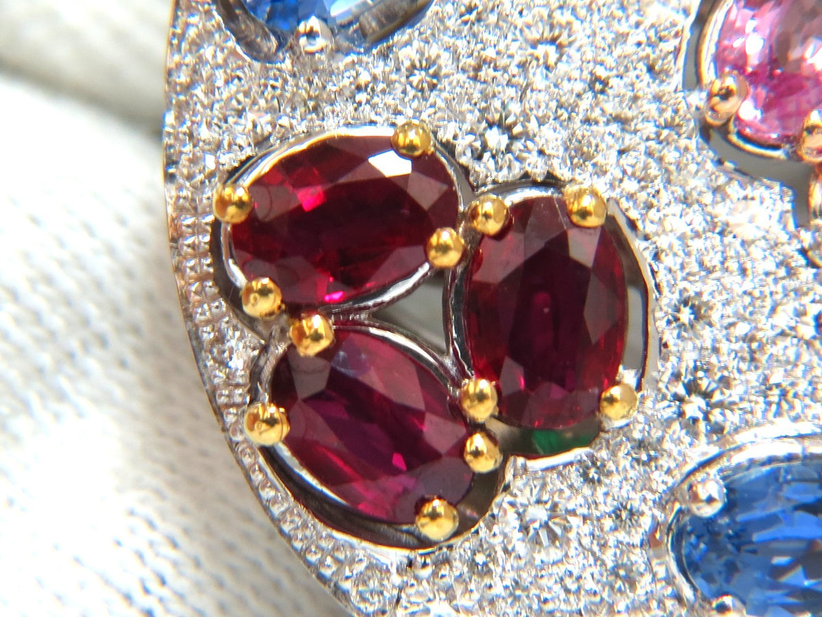 7.26CT NATURAL SAPPHIRE EMERALD RUBY DIAMONDS SECTIONAL COCKTAIL RING 18KT*v