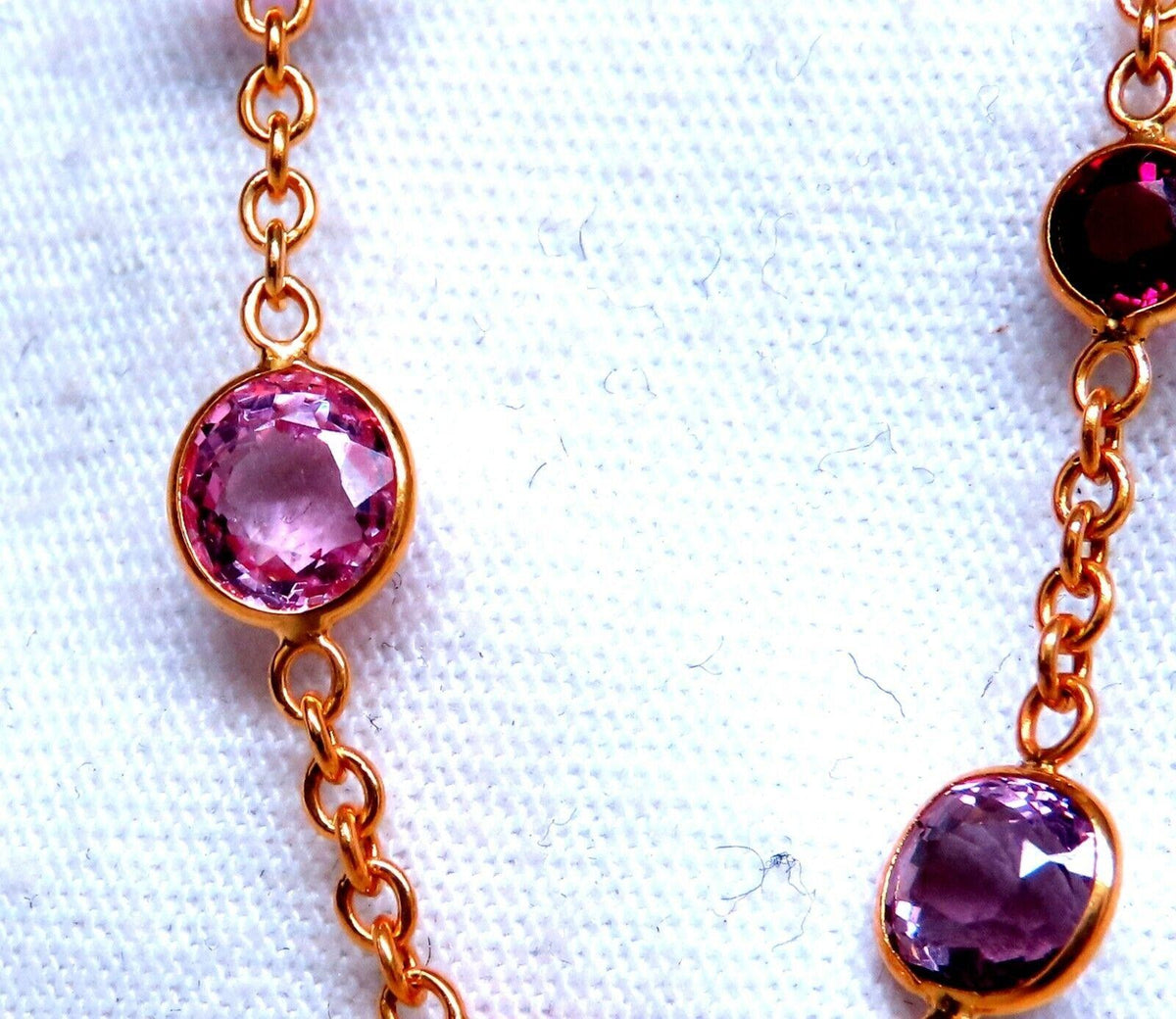 18ct Natural Ruby Sapphire Yard Necklace 14kt Gold *v