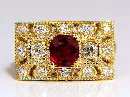 GIA 2.31CT NATURAL CUSHION VIVID RED RUBY DIAMONDS BYZANTINE RING 18KT GOLD*v