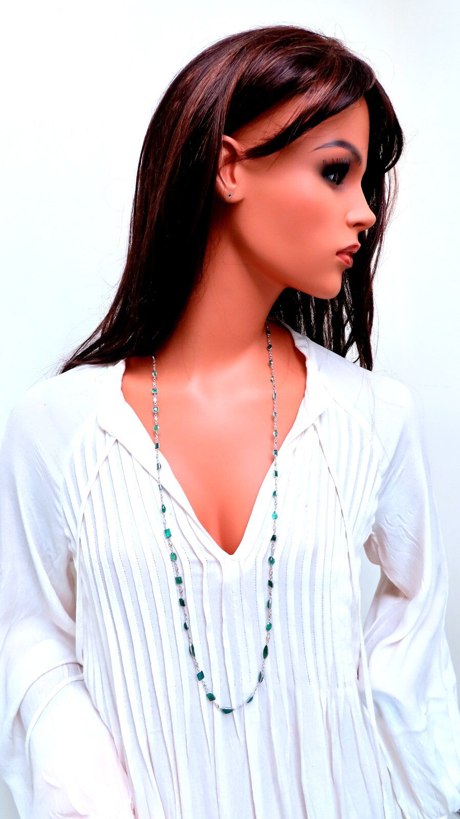 18.50ct. Natural Emeralds Diamonds Yard Necklace 14kt *v