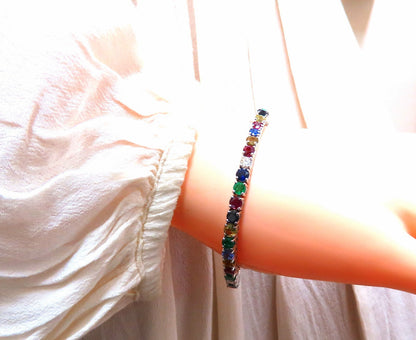 14.50ct Natural Sapphire Ruby Emerald Diamond Tennis Bracelet 14kt. Gem Line *v
