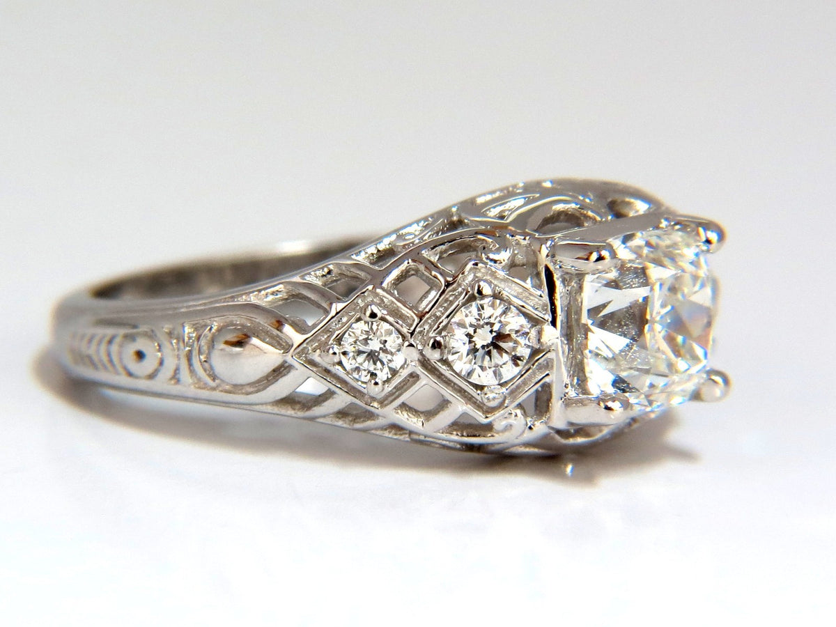 GIA 1.04ct. Cushion Brilliant natural diamond ring G/ Si-1 Deco 14kt gold *v
