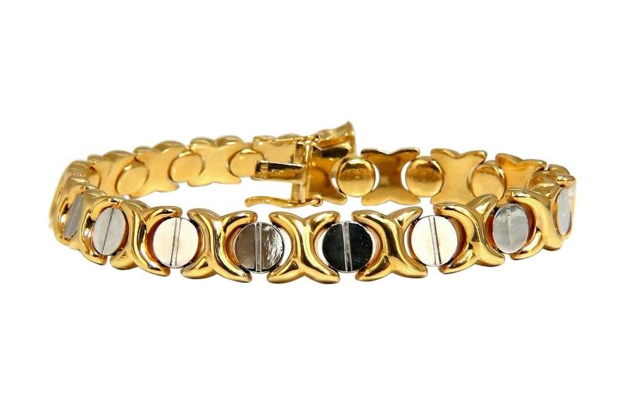 Gold Italian X Screw Link Bracelet Two-Tone 14kt 12570 *v