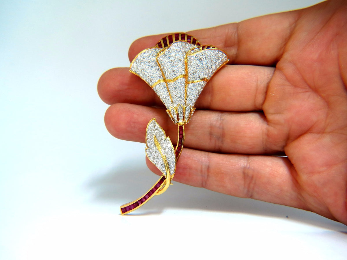11.50ct Natural Ruby Diamond Brooch Pin 3D 18kt *v
