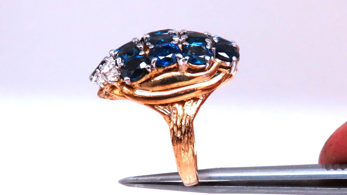 Natural Sapphire Diamonds Cluster Dome Ring Vintage Revisit Prime 14Kt 12438 *v
