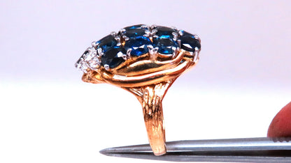Natural Sapphire Diamonds Cluster Dome Ring Vintage Revisit Prime 14Kt 12438 *v