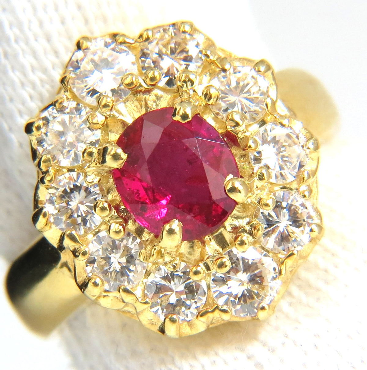 GIA Certified 1.12ct Natural No Heat Ruby Cluster Ballerina Diamonds Ring 18kt*v