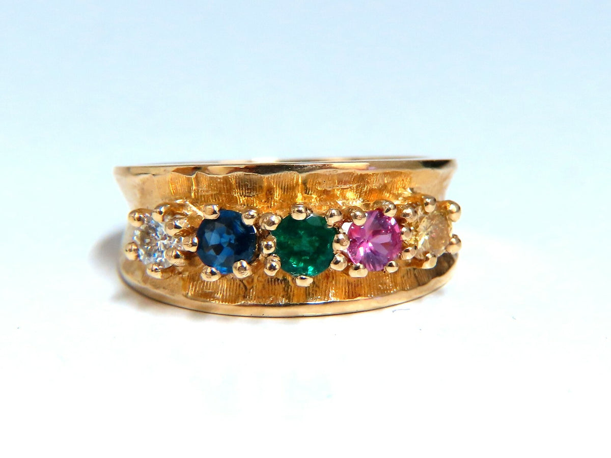 1.25ct Natural Sapphire Emerald & Diamond Mothers 5 Ring 14 Karat *v