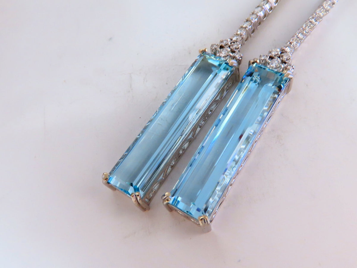 GIA Certified 62.22ct Natural Aquamarine Diamonds Earrings 18Kt Platinum *v