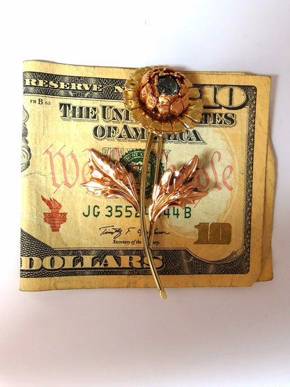 Vintage 1.75ct natural Indigo Zircon Flower Pin 14kt 3D *v