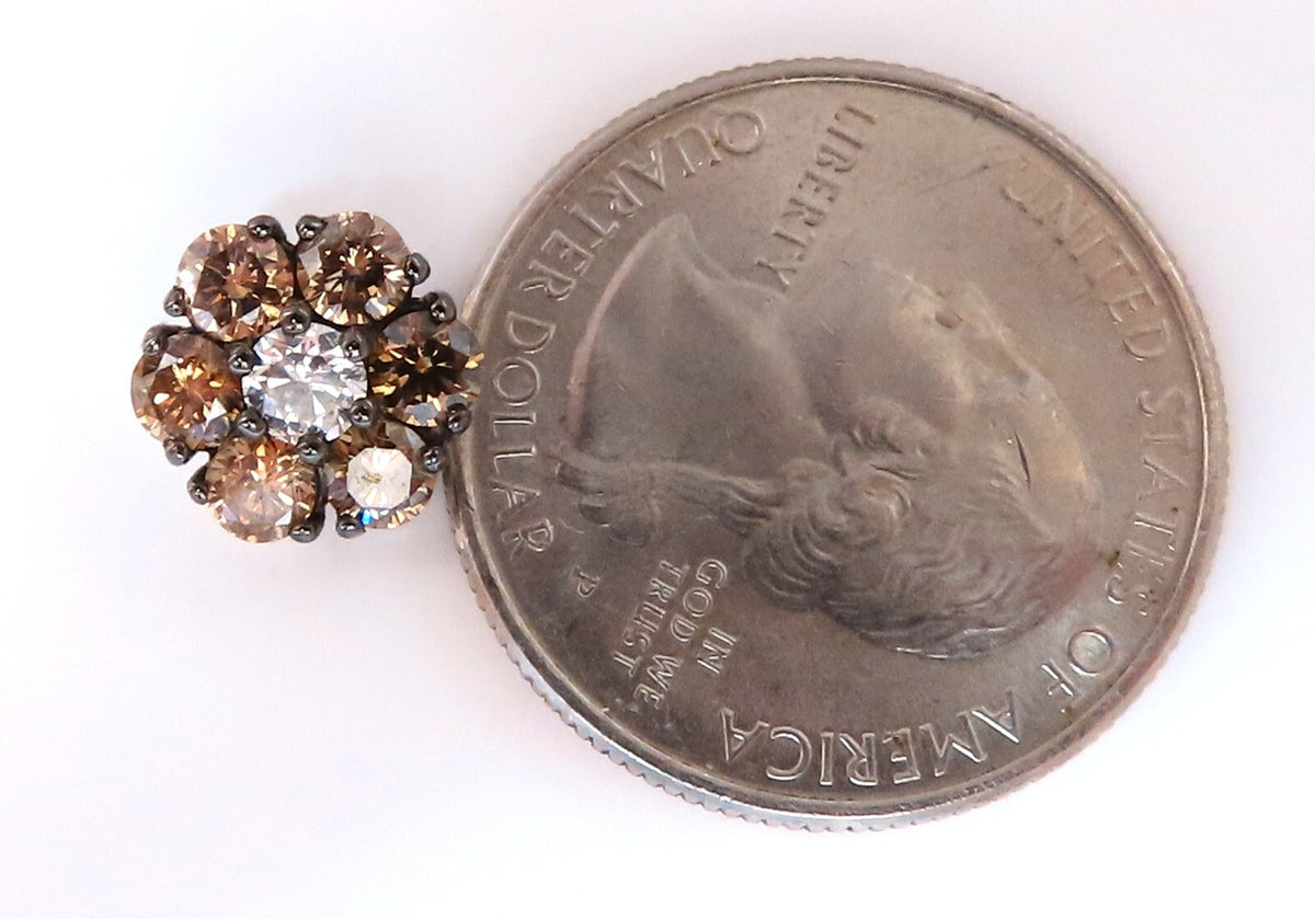 2.71ct. natural round diamond cluster earrings 14 karat Fancy Browns *v