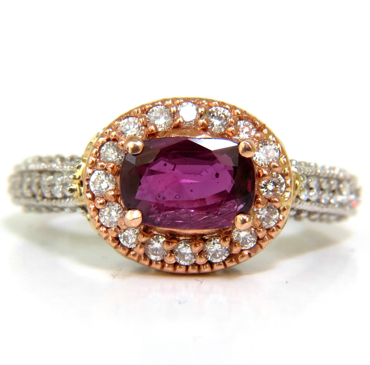 2.78CT NATURAL FINE PURPLE RED RUBY DIAMOND RING 14KT G/VS *v