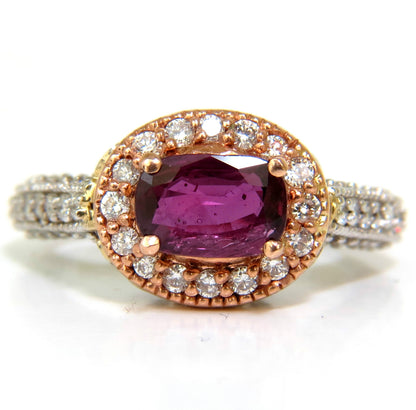 2.78CT NATURAL FINE PURPLE RED RUBY DIAMOND RING 14KT G/VS *v