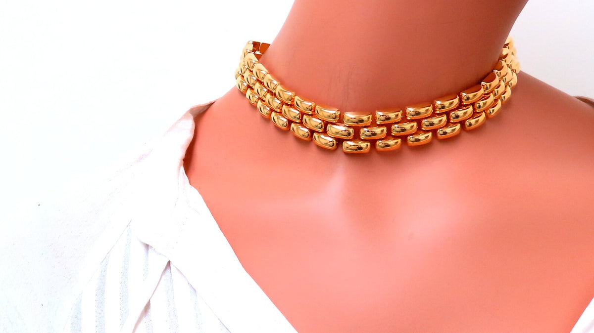 18.5mm Wide Classic Panther Link Necklace 14kt gold 74 grams *v