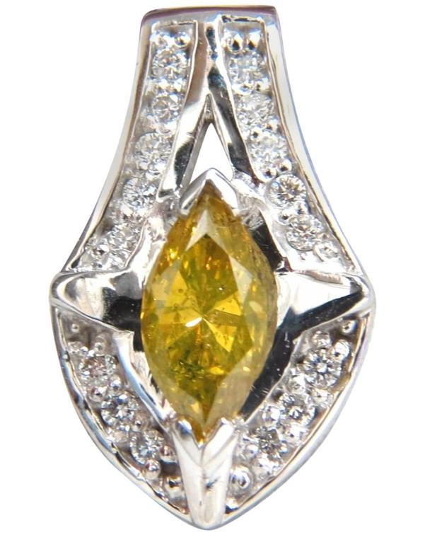 1.50 Carat Enhanced Fancy Yellow Diamond Marquise Shield Pendant 14kt 44112 *v