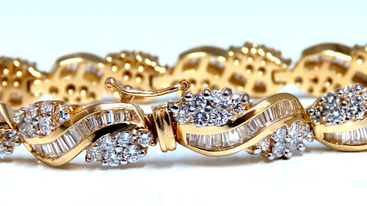 Natural Round & Baguettes Diamonds Cluster Channel Bracelet 14kt *v