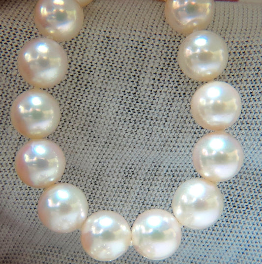 GIA 8.5mm NATURAL AKOYA WHITE PEARLS NECKLACE 14KT GOLD BALL CLASP 18 inch *v