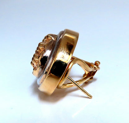 14kt Gold Cross Thread Deco Oval Frame Earrings Omega Clip *v
