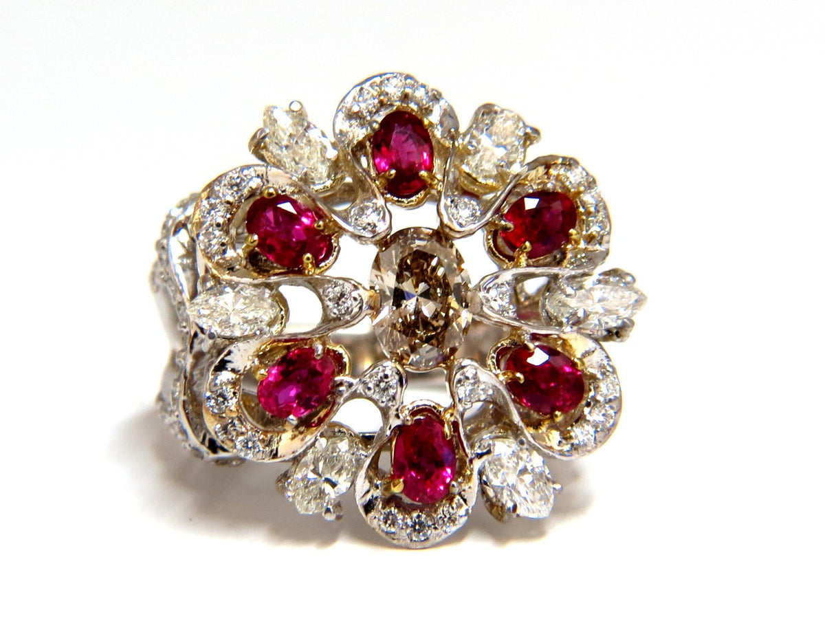 18kt Natural Fancy color Diamond Ruby Cocktail Cluster ring *v