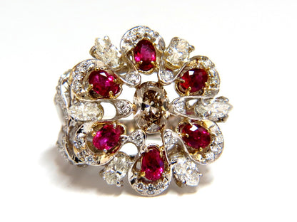 18kt Natural Fancy color Diamond Ruby Cocktail Cluster ring *v