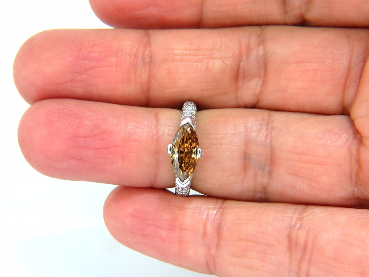GIA certified 1.46ct Fancy Dark Yellow Brown Diamond Ring Platinum *v