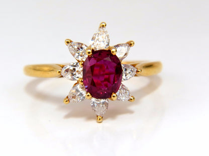 1.20ct Natural Ruby Diamonds Halo Pear Ring 18kt *v