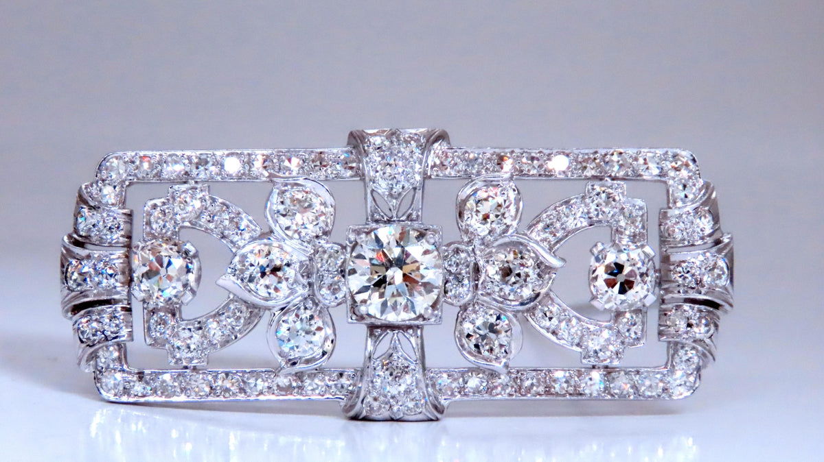GIA Certified Natural Diamond Vintage Deco Pin Brooch Platinum 12418 *v