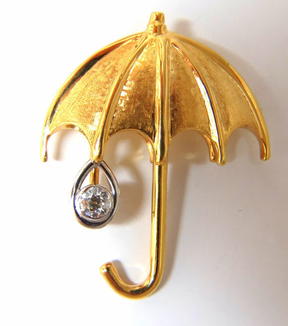 .50ct Diamond Umbrella brooch pin 14kt & Rain Drop *v