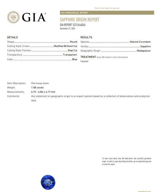 GIA Certified 1.58ct Natural Blue Sapphire Diamonds ring 14kt 10271 *v