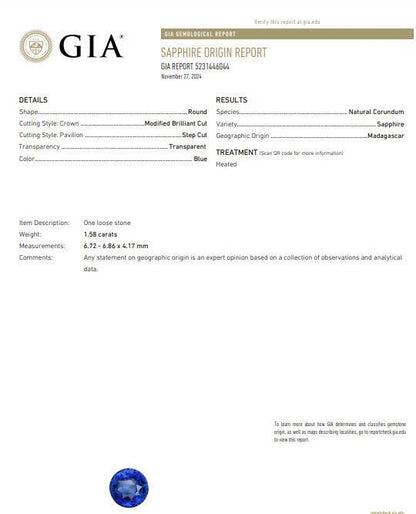 GIA Certified 1.58ct Natural Blue Sapphire Diamonds ring 14kt 10271 *v