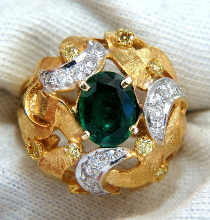2.08ct Natural Oval Emerald diamond ring 14kt Florentine Dome*v