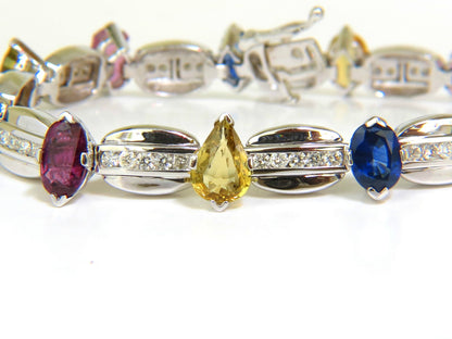 8.25CT NATURAL FINE GEM VIVID COLORS SAPPHIRE DIAMOND BRACELET 14KT *v
