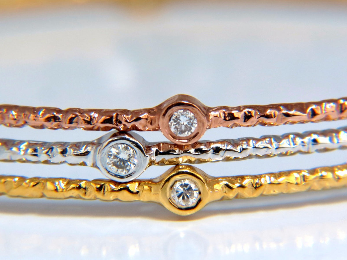 .96CT ROUND DIAMONDS STACKING BANGLE BRACELETS 14KT HAMMER RUSTIC FINISH *v