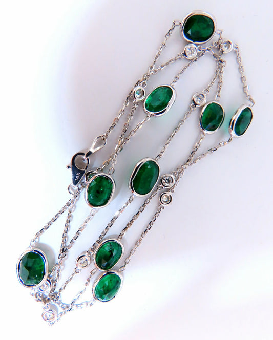 14.23ct. Natural Emeralds Diamonds Yard Necklace 14kt *v
