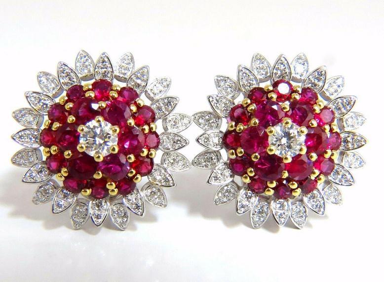 6.26ct Natural Vivid Red Ruby Diamond Domed Clip Earrings 18kt Ref 12350 *v