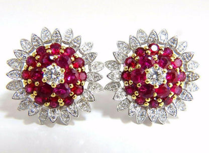 6.26ct Natural Vivid Red Ruby Diamond Domed Clip Earrings 18kt Ref 12350 *v