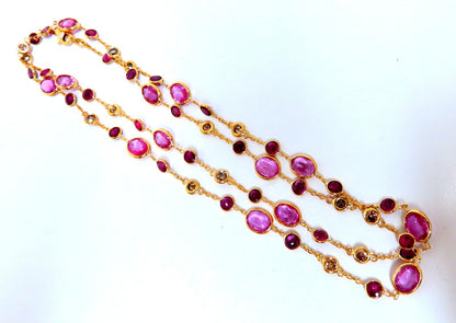 26.45ct natural vivid pink sapphires Ruby diamond yard station necklace 14kt *v