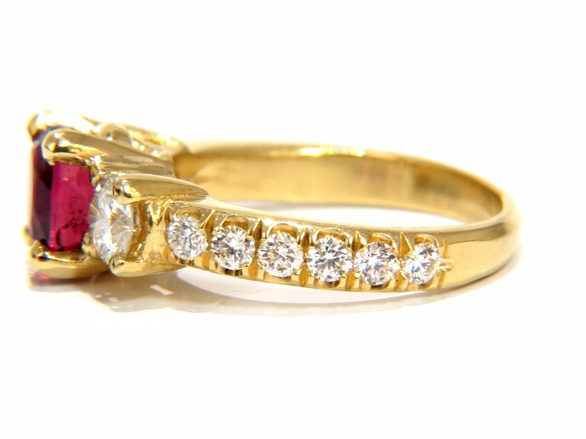 GIA Certified 2.12ct cushion cut vivid red ruby 1.06ct diamonds ring 18kt*v