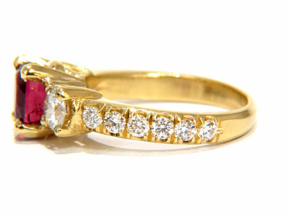GIA Certified 2.12ct cushion cut vivid red ruby 1.06ct diamonds ring 18kt*v